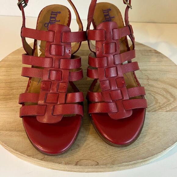 Indigo By Clarks Red Genuine Leather Weaved Woven Open Toe Sandals Size 11 - Picture 11 of 14